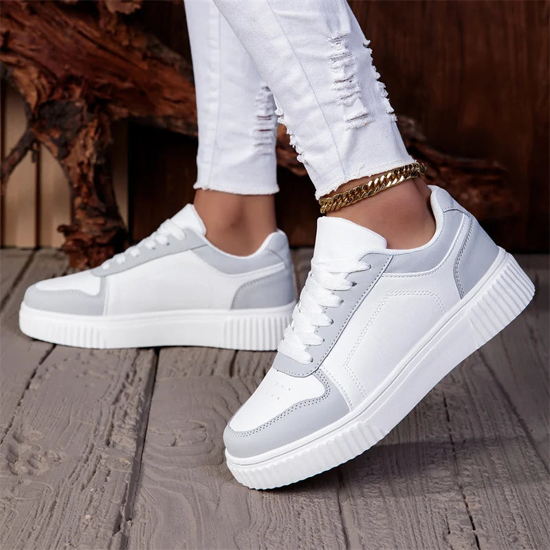 ZERJER Unisex Sneakers, New Arrival Large Size Classic Retro Men's Sports Skate Shoes, White Thick-Soled Tennis Shoes, Solid Col Pi-Mart