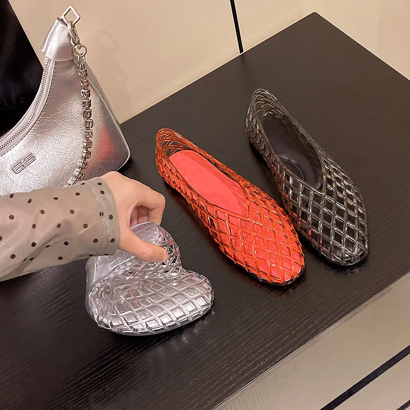 New V-mouth Crystal Jelly Shoes Fashionable, Versatile, Comfortable, Flat Bottom Single Shoes, Casual Sandals for Women LadyShow.Store