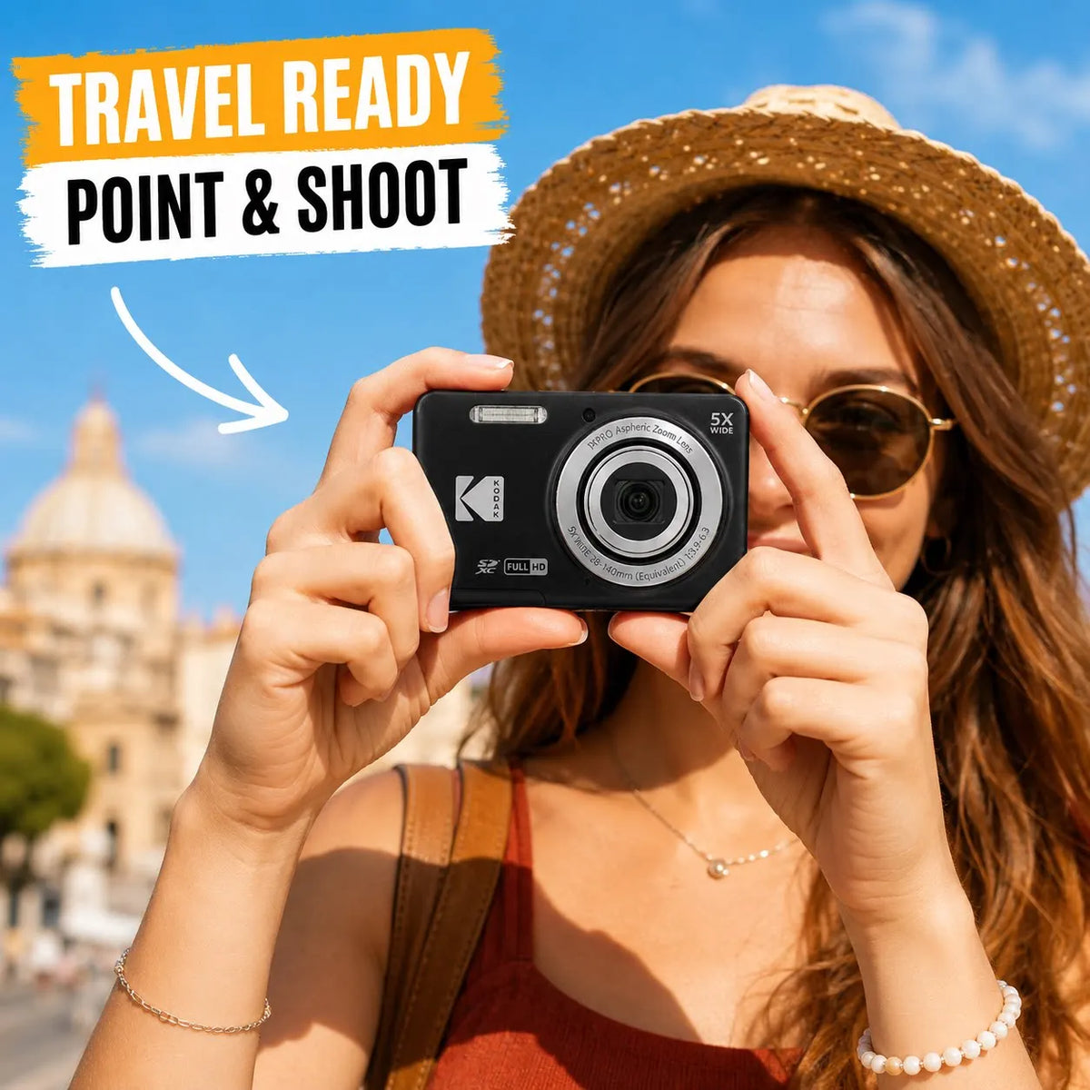 KODAK PIXPRO FZ55-RD 16MP Digital Camera 5X Optical Zoom 28mm Wide Angle 1080P Full HD Video 2.7" LCD Vlogging Camera Pi-Mart