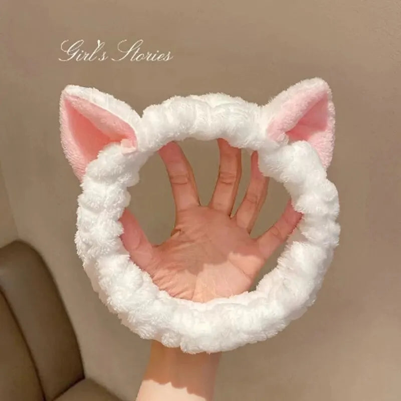 Hairband Cat Coral Plush Headband Cute Soft Hair Bow Headband Hairband Wash Face Makeup Headband Bandage Girl Accessories LadyShow.Store