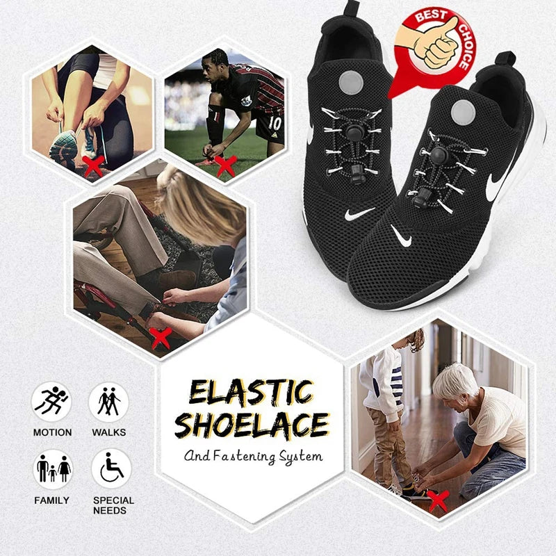 1Pair Shoelaces for Sneaker Elastic No Tie Shoe Laces Stretching Lock Lazy Laces Quick Rubber Shoelace Round Shoestrings Pi-Mart