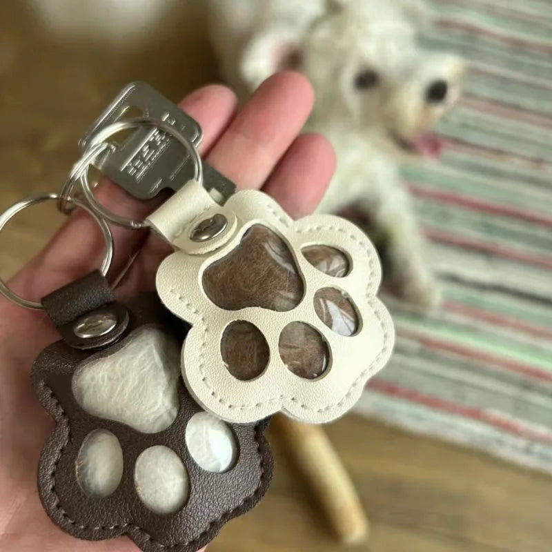 Cute Paw Print Pet Hair Memorial Keychain Leather Dog Cat Fur Holder Keepsake Key Ring Personalized Pet Loss Memory Key Chains G Pi-Mart