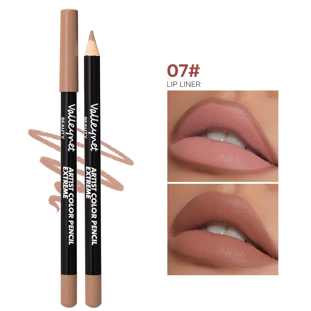 4pcs/Set lip liner set and eyeliner set Nude Brown Collection Long-lasting Matte Waterproof Lipstick Set Women'S Lip Cosmetics Pi-Mart