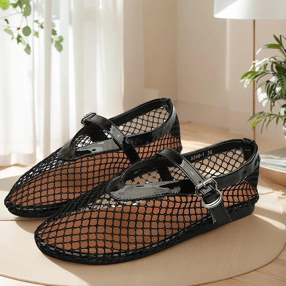 Women Mesh Ballet Flats Fishnet Ballerina Flats Comfortable Round Toe Ballet Shoes Breathable Casual Walking Shoes for Commuting LadyShow.Store