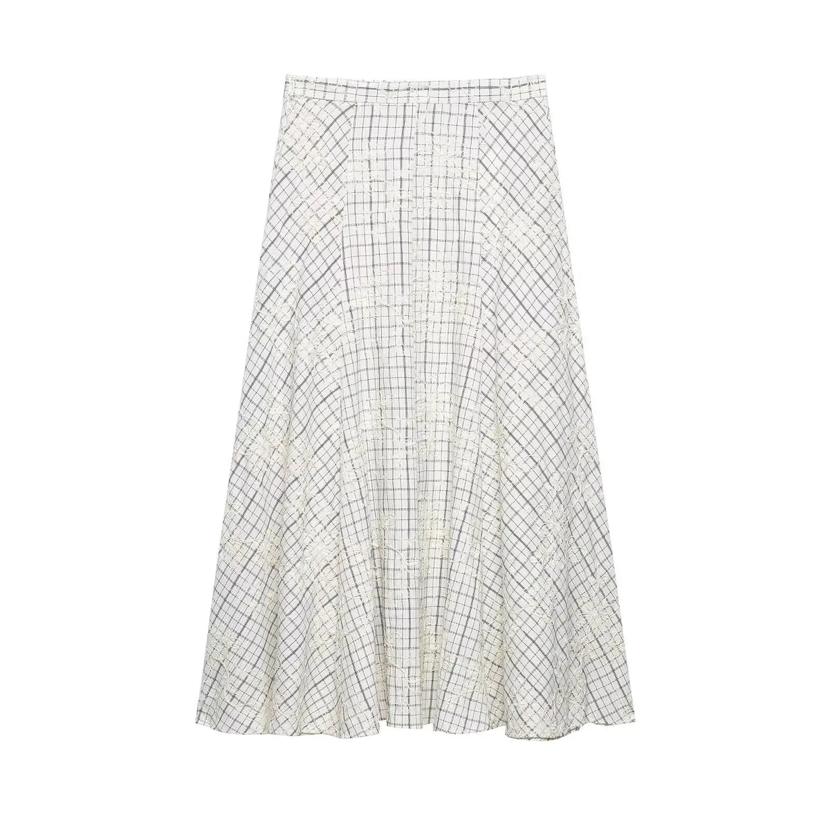 KONDALA Chic Embroidery Plaid Skirt Set Women Trendy 2026 Spring Summer Holidays Casual Set Puff Sleeve Shirts, A-Line Skirts Pi-Mart