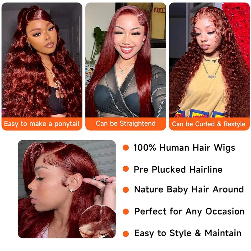 Body Wave Reddish Brown 13x6 Lace Front Wigs Human Hair Pre Plucked With Baby Hair #33 Colored Wigs for Women 180% Density LadyShow.Store