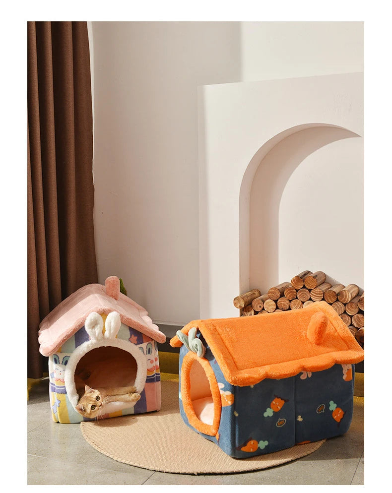 Foldable Dog House Kennel Bed Mat For Small Medium Dogs Cats Winter Warm Cat Bed Nest Pet Products Basket Pets Puppy Cave Sofa Pi-Mart