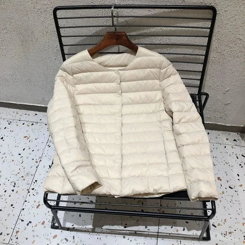 2024 New Autumn Winter Warm Ultra Light Weight Puffer Coats Down Jacket Women Slim Jacket Female Fashion White Duck Down Coat LadyShow.Store