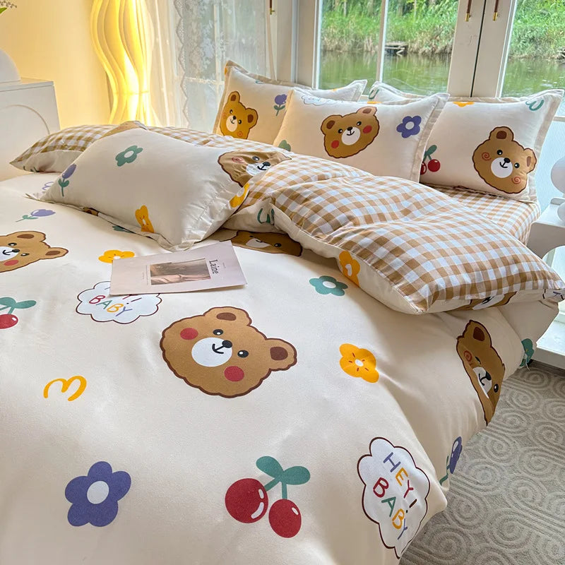 Daisy Printed King Size Duvet Cover Set with Sheets High Quality Washed Cotton Bedding Set Queen Home Bed Sets Comforter Covers LadyShow.Store