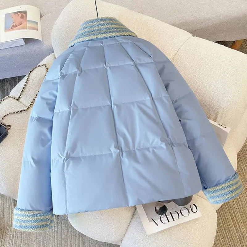 Women Lapel Collar Parkas Jacket Autumn Winter Femme Short Cotton Padded Coat Lady Fashion Long Sleeves Puffer Outwear LadyShow.Store