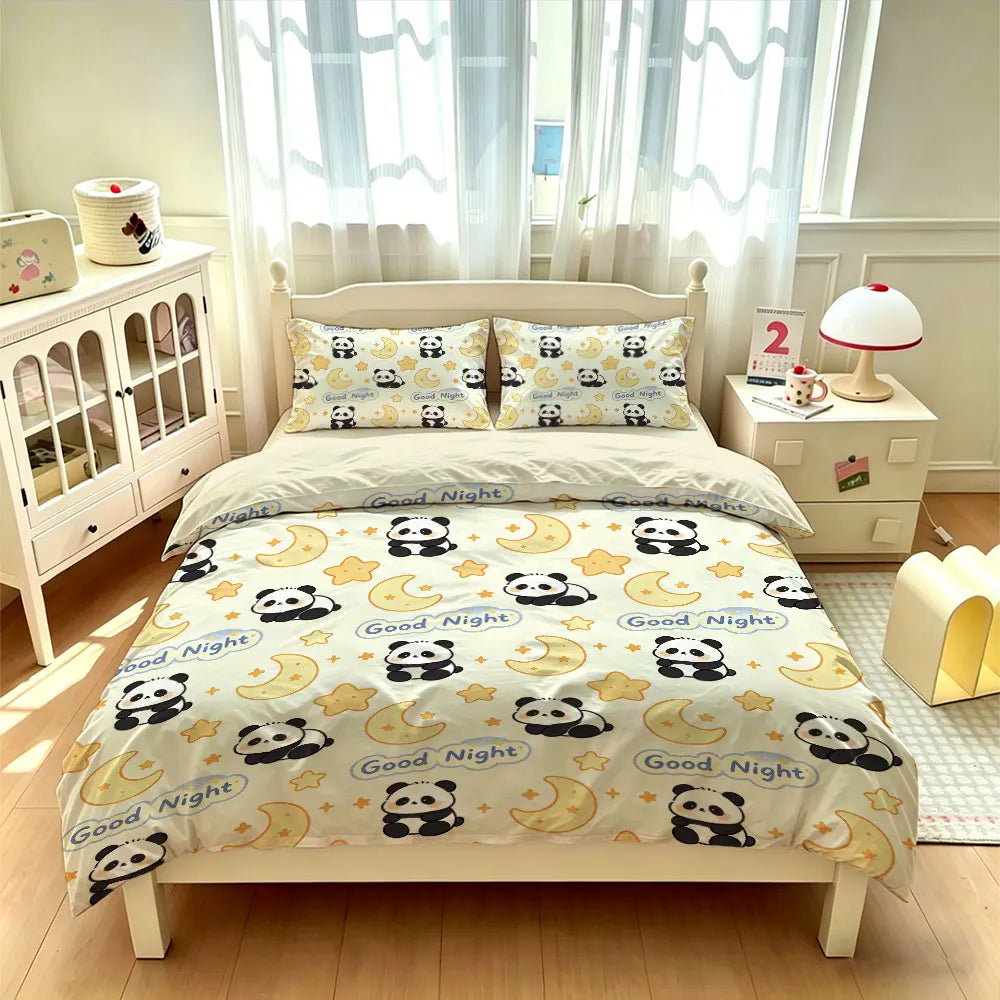 3pcs Cartoon Panda Print Coreless Duvet Cover Cool Summer Lightweight Bedding Set Multi Size Bedroom Bedding Decoration Pi-Mart