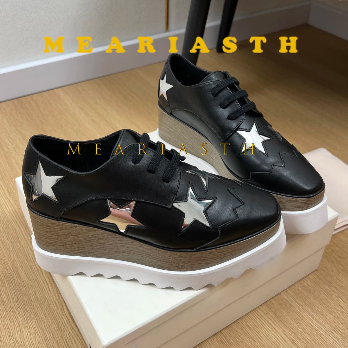 Women Walking Sneakers Autumn Lace-up High Platform Chunky Shoes Breathable Leather Shoes 8.5CM Winter Wedge Heels Casual Shoes Pi-Mart