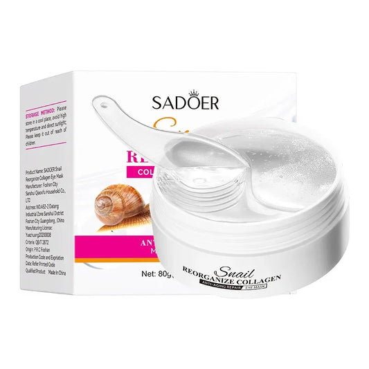 60pcs SADOER Snail Collagen Eye Mask Anti Dark Circles Eyes Bags Moisturizing Firming Eye Patches Beauty Eyes Skin Care Products Tri Light Beauty