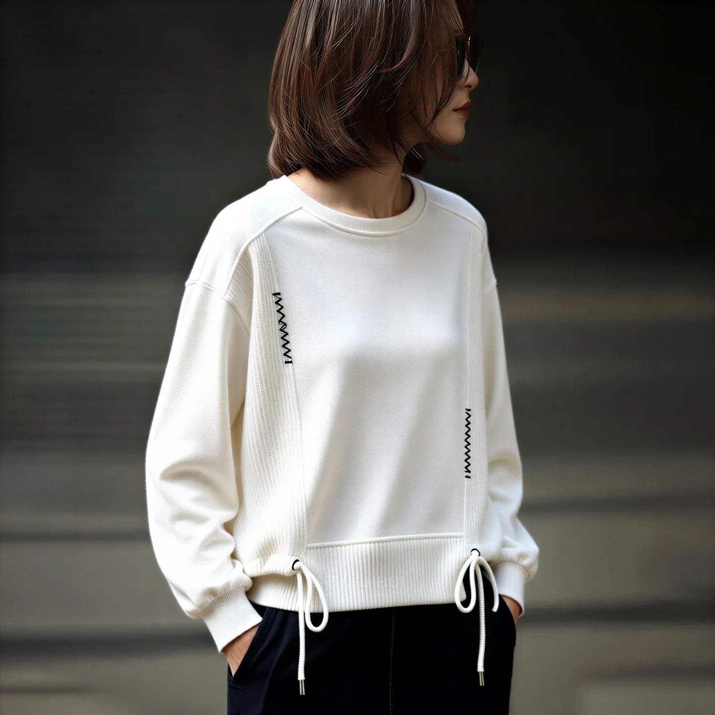White Hoodie Women Long Sleeve Drawstring Casual Sweatshirts LadyShow.Store