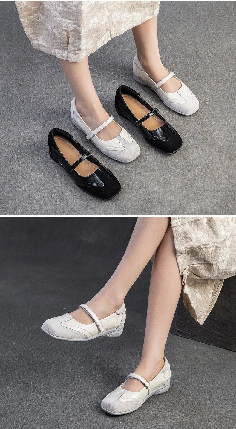 DRKANOL 2026 Women Genuine Leather Flat Shoes Summer Shallow Sheepskin Hook And Loop Casual Loafers Ladies Low Heel Single Shoes Pi-Mart