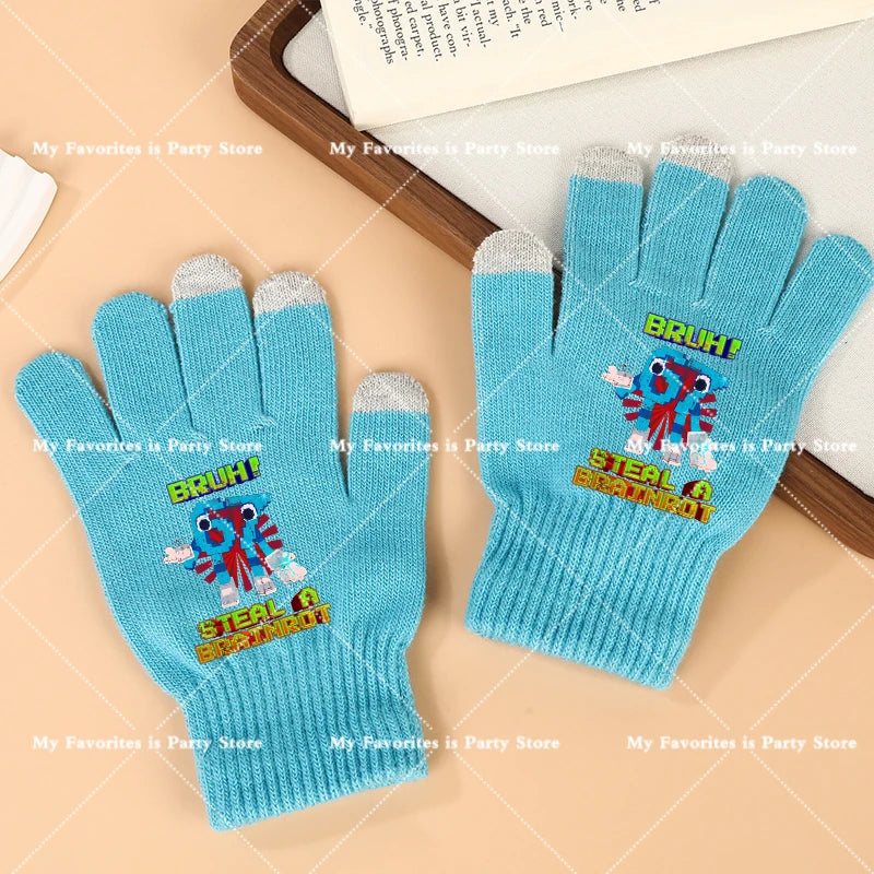 Funny 67 Six Seven Winter Gloves Touch Screen Gloves Fnafs Warm Stretch Knit Mittens Imitation Wool Full Finger Crochet Thicken Pi-Mart
