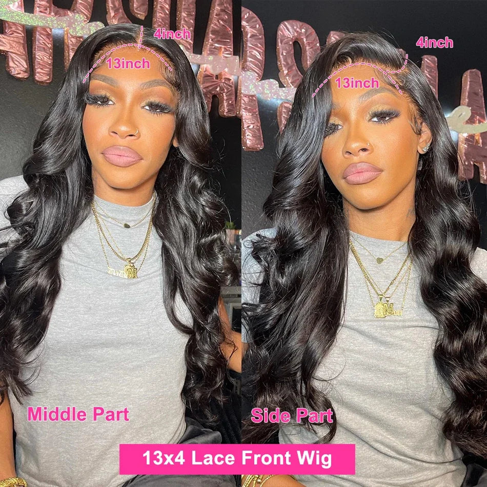 13x4 Body Wave Human Hair 13x6 Hd Lace Frontal Wigs 200 Density 46 Inch For Black Women Pre Plucked Wave Lace Frontal Wig LadyShow.Store
