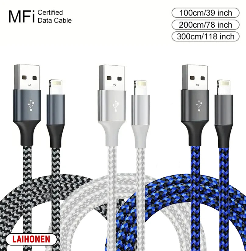 1M 2M 3M USB A To Lightning MFi Certified  Cable For iPhone 14 13 12 11 X XR Pro Max Fast Charging Cable Charger Data Wire Cord Pi-Mart