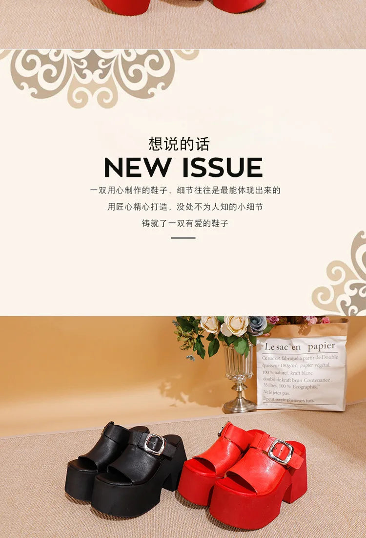GKTINOO 2026 Summer New Genuine Leather Thick Soled Height Increasing Slippers Fashionable Women's Super High Heels Sandals Pi-Mart