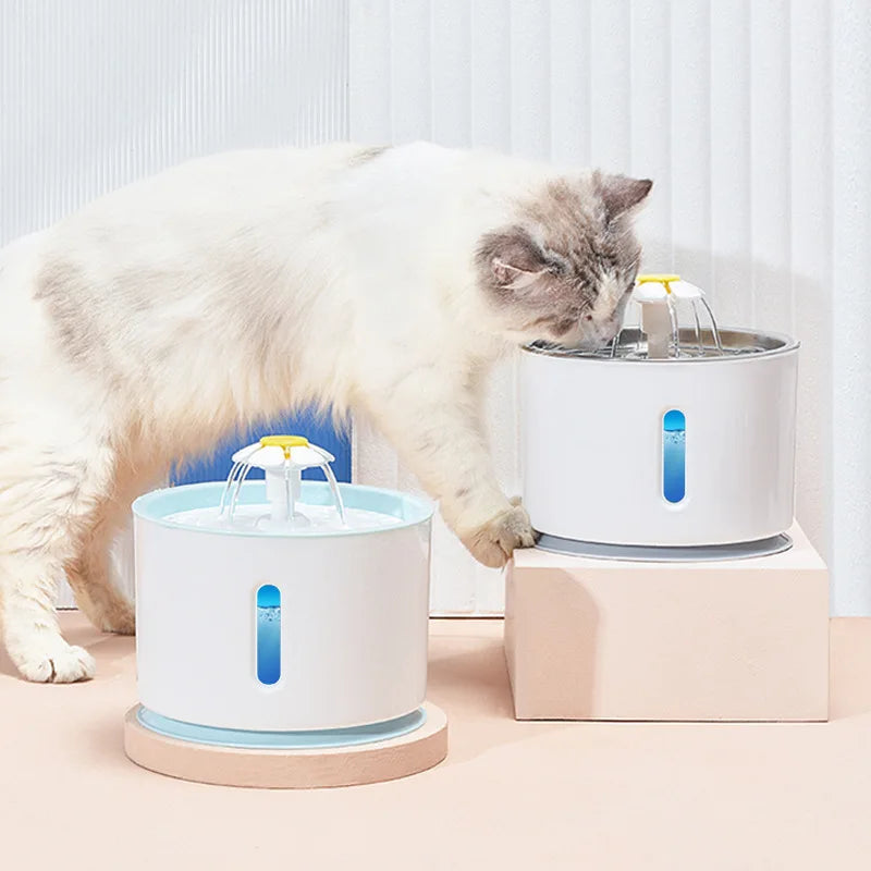 Pet Water Fountain Quiet Pump Visible Water Level 4-Layer Filter Flower Nozzle Cat Dispenser Drinking Bowl Cats Small Dogs Home Pi-Mart