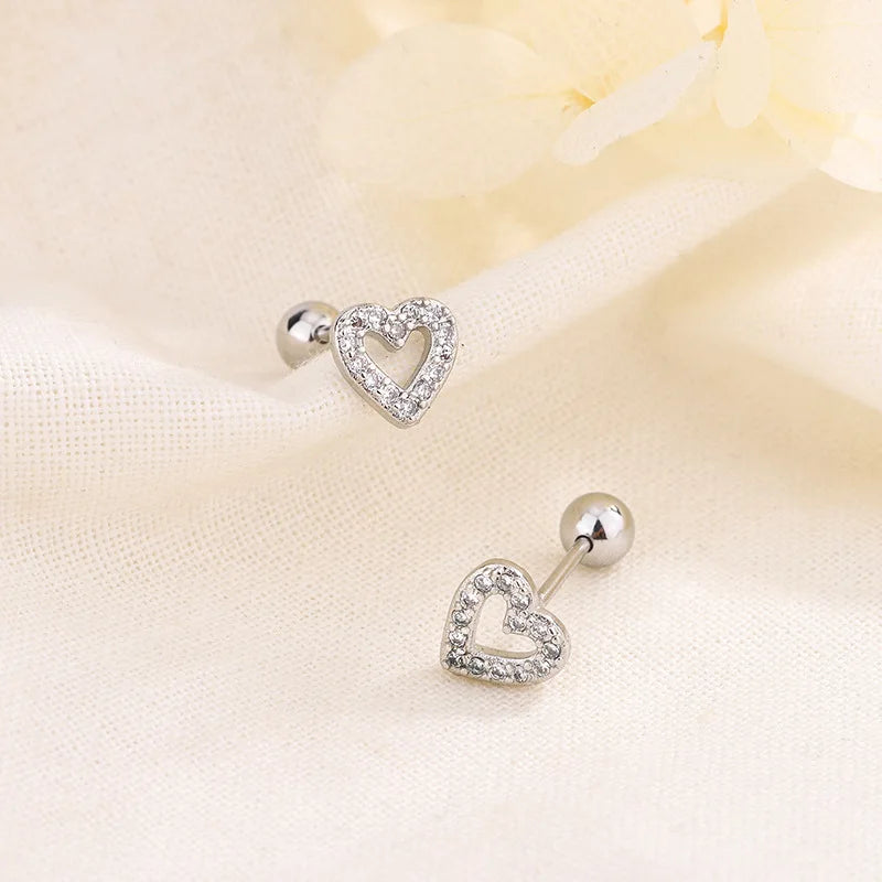 New Fashion Heart Stud Earrings for Women Hypoallergenic Screw Cartilage Helix Earring Girls Piercing Accessories Jewelry Gifts Pi-Mart
