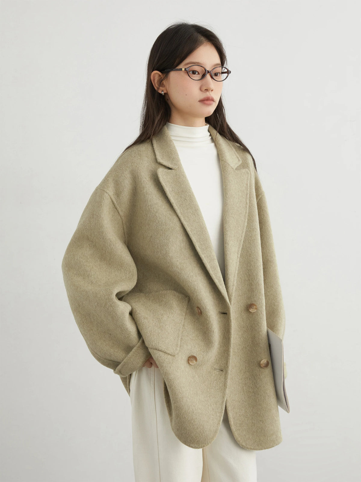 CHIC VEN New Women Woolen Coat Loose Solid Mid-length Double-sided Oversized Office Ladies Jackets Outerwear Autumn Winter 2026 Pi-Mart