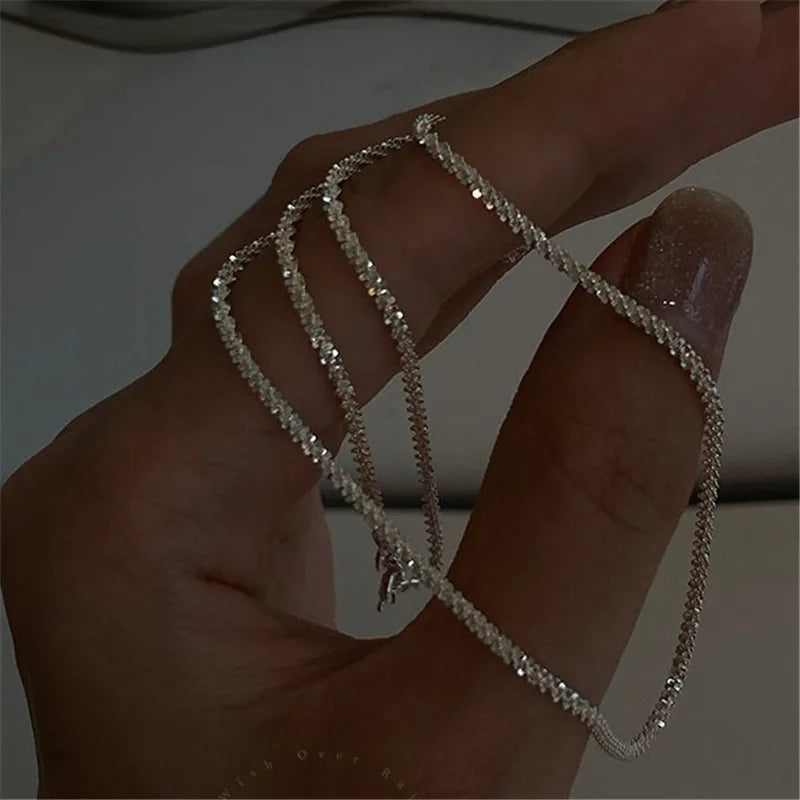Trend Sparkling Silver Color Choker Necklace For Women Elegant Clavicle Chain Necklace Party Wedding Collar Jewelry Gifts Pi-Mart