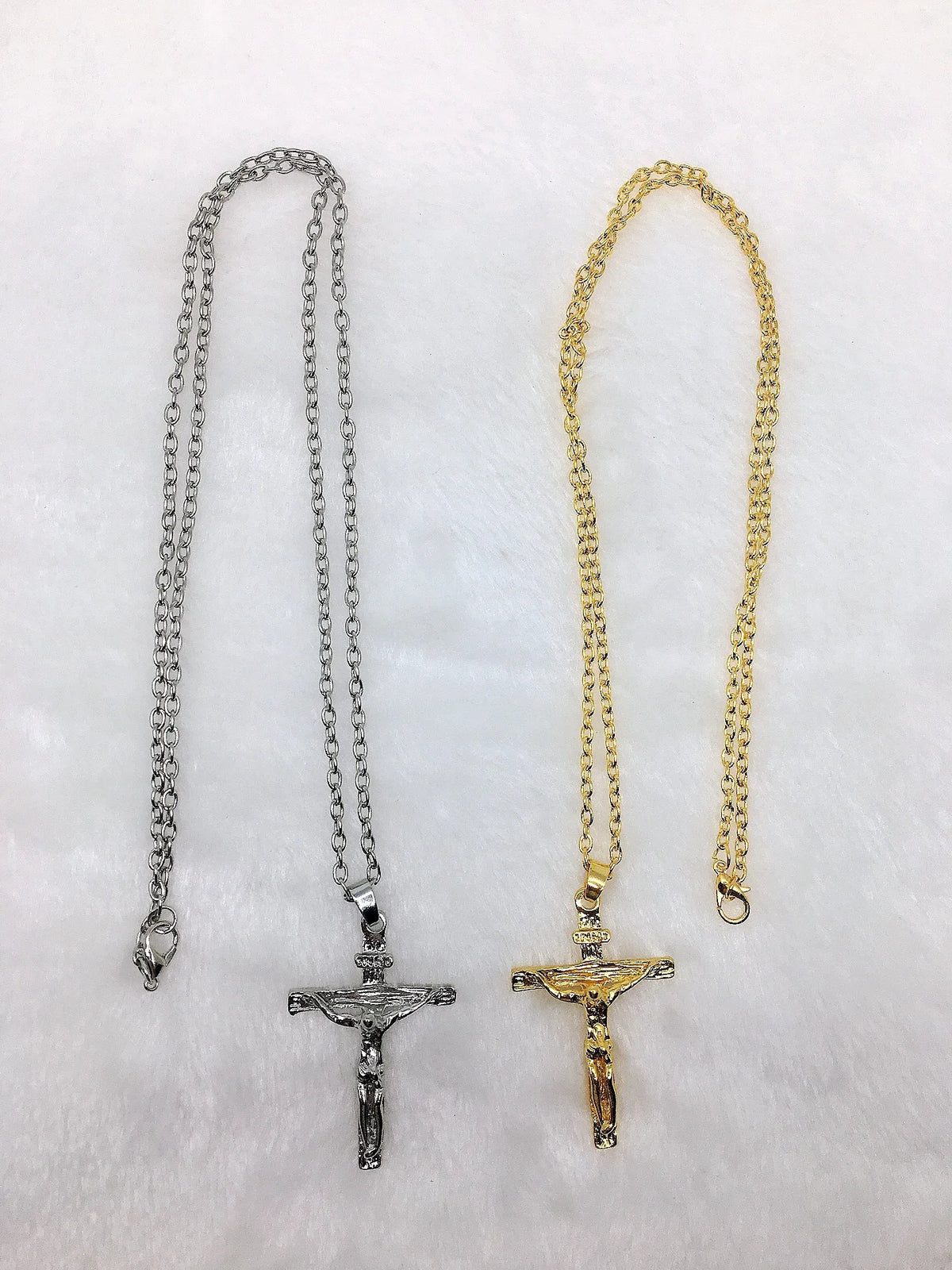 Fashion Crucifix Jesus Christ Men Jewelry Gold Brown Silver Color Metal Cross Pendant With Neck Chain Necklaces For Women Pi-Mart
