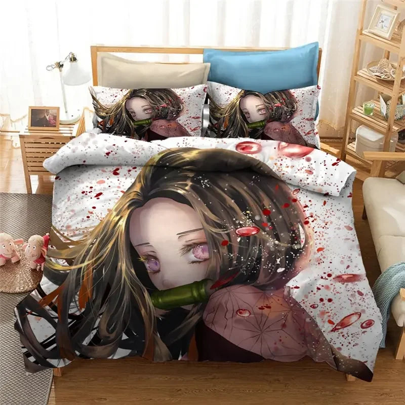Anime Demon Slayer Duvet Cover Pillowcase 3D Printed Bedding Set Double Twin Full Queen King Adult Kids Bedclothes Quilt Cover Pi-Mart