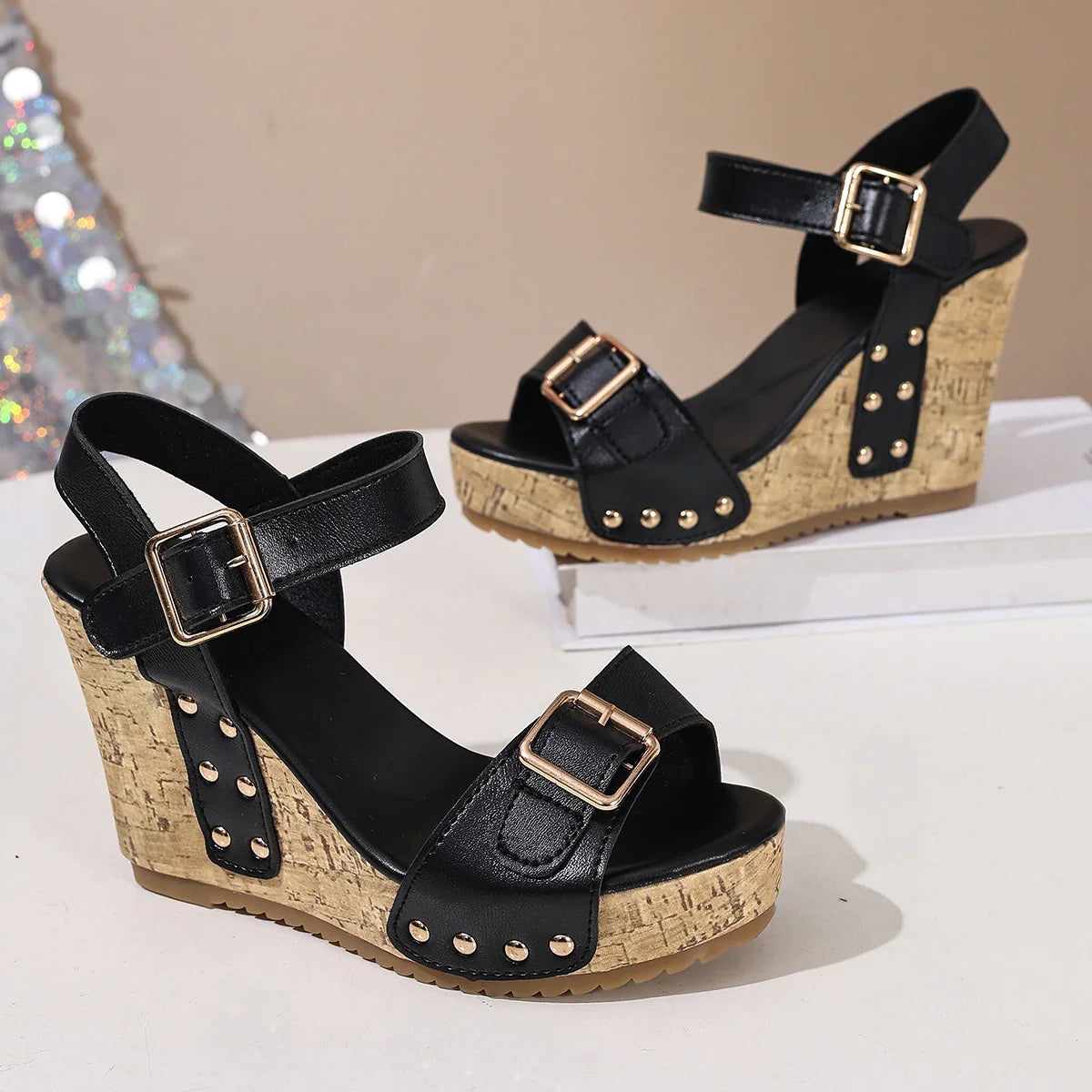 Vintage Platform Wedge Heel Ankle Strap Sandals Women Summer 2026 Thick Bottom Super High Heel Sandals Woman's Designer Shoes LadyShow.Store