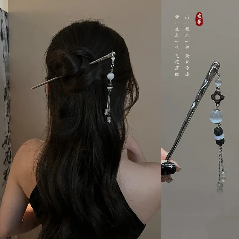 Ancient Chinese Style Elegant Butterfly Tassel Hair Stick for Women Girls Classical Hairpin Chinese Hair Accessories Jewelry Pi-Mart