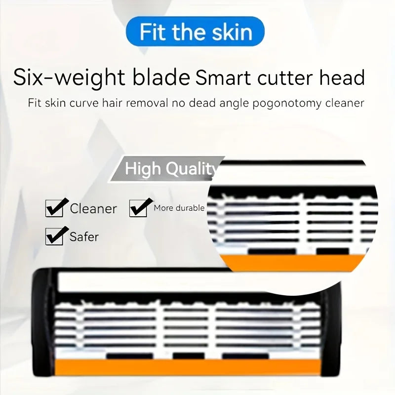 6-layer razor blade, men's stainless steel blade, classic water washed razor, sharp blade for clean shaving Tri Light Beauty