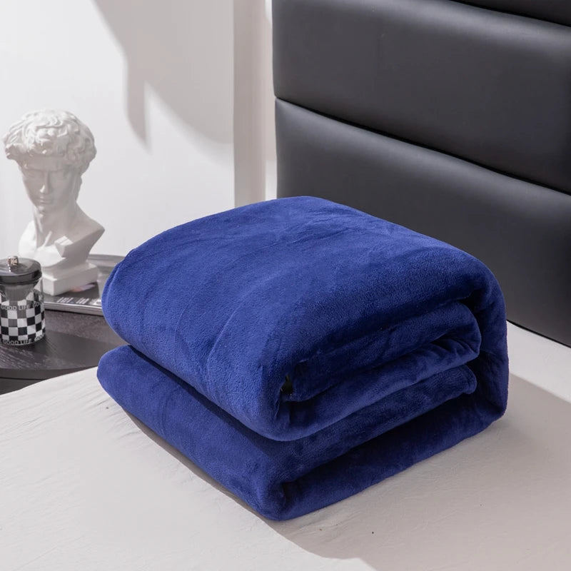 Flannel Fleece Blanket for Beds Solid Color Plain Winter Blanket Single/Queen/King Warm Soft Nap Blanket Manta Plaids for Winter Pi-Mart