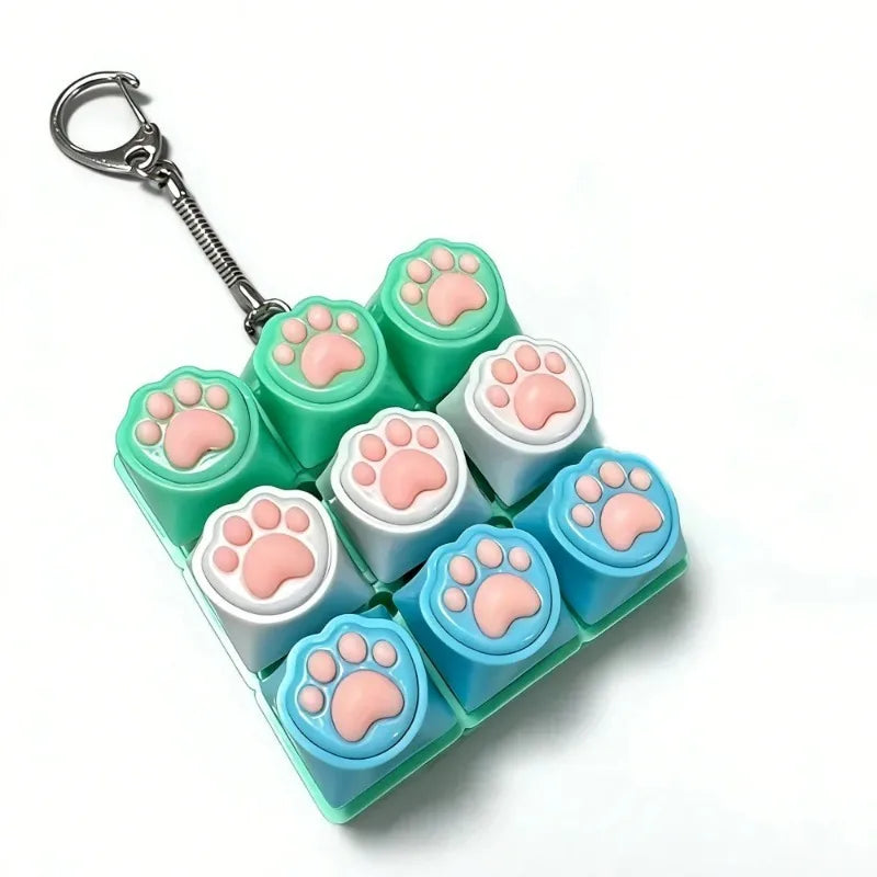 Cute Cat Claw Keychain 9 Keys Keyboard Decompression Keyboard DIY Keyboard Keychain For Adult Gifts Pi-Mart