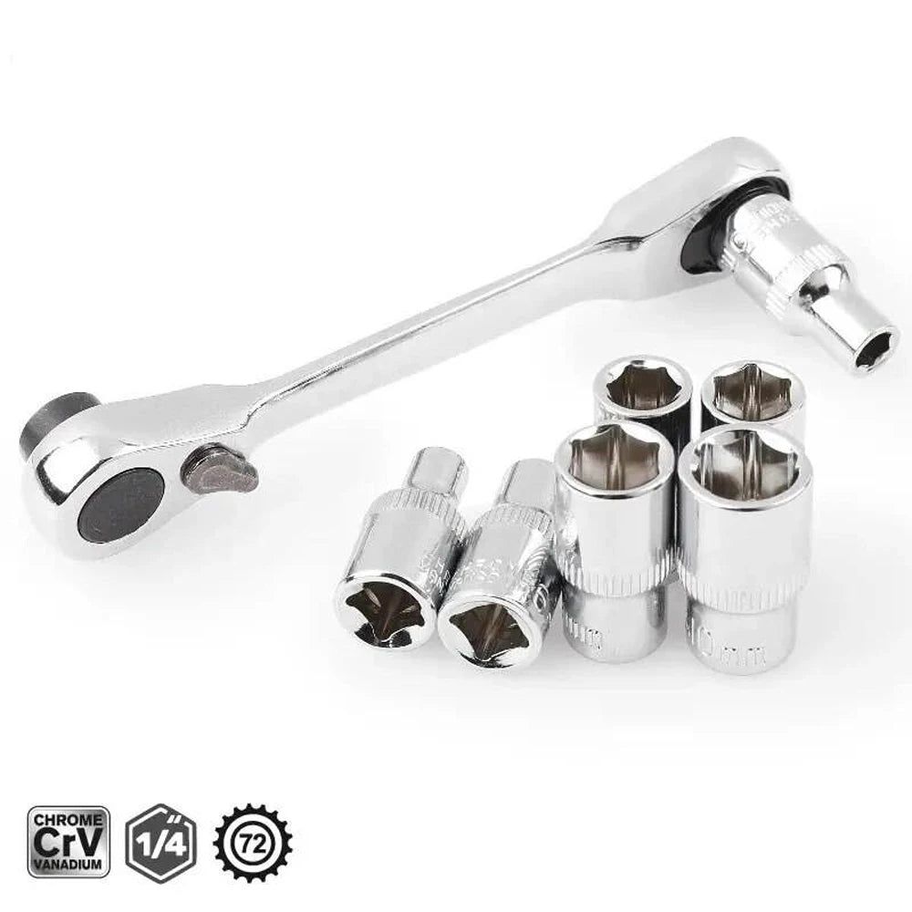 Mini Double Headed Ratchet Wrench 1/4 Inch Drive Socket Screwdriver Bit Driver Quick Release Ratchet Wrench Hand Tools Pi-Mart