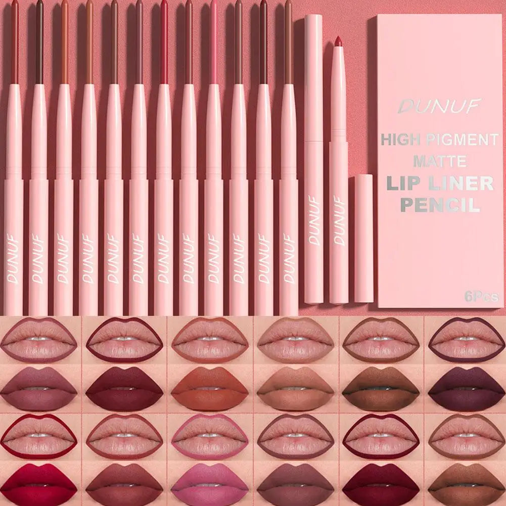 6Pcs Velvet Matte Lip Liner Pencil Set High Pigment Smooth Silky Texture Easy to Color & Define Lip Contours Daily Lip Makeup Pi-Mart