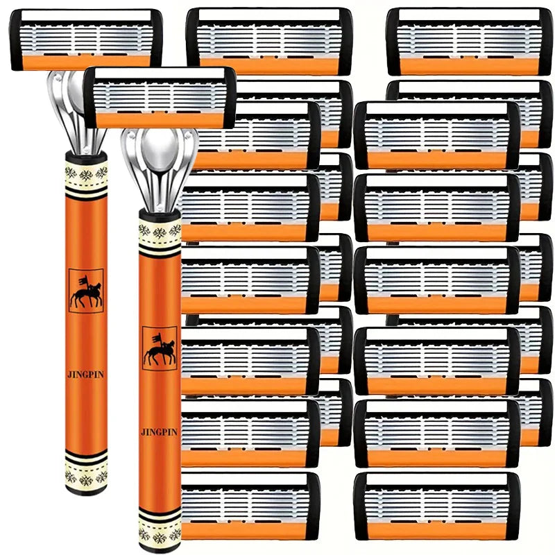 6-layer razor blade, men's stainless steel blade, classic water washed razor, sharp blade for clean shaving Tri Light Beauty