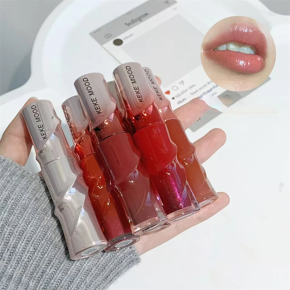Crystal Nude Gray Glossy Lip Stain Mirror Korean Lip Glaze Sheer Nude Glitter Lip Tint Watery Shine Plumping Lipgloss Cosmetics Pi-Mart