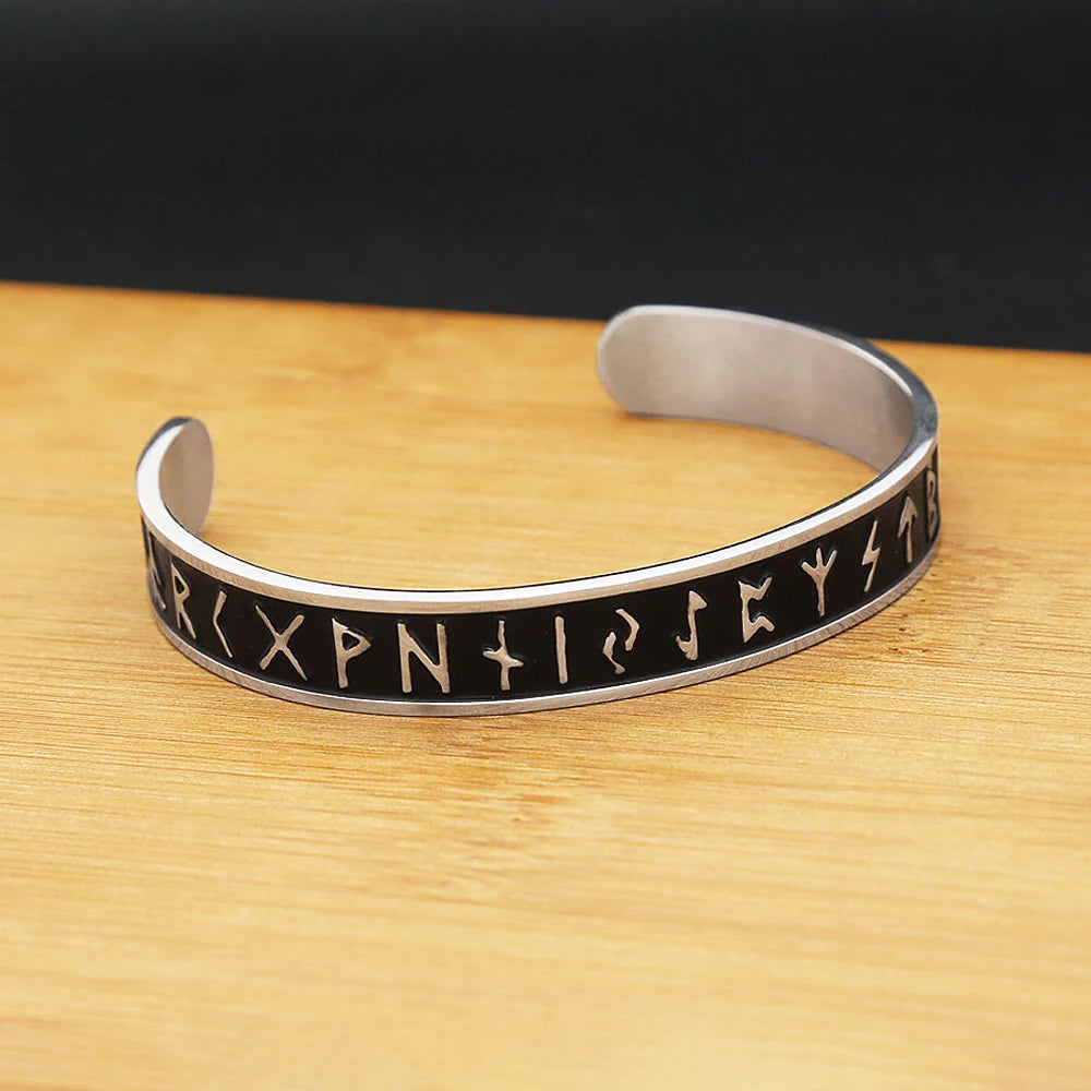 Vintage Nordic Vikings Rune Simple Bracelet For Men Women 316L Stainless Steel Fashion Opening Cuff Bangles Amulet Jewelry Gifts Pi-Mart