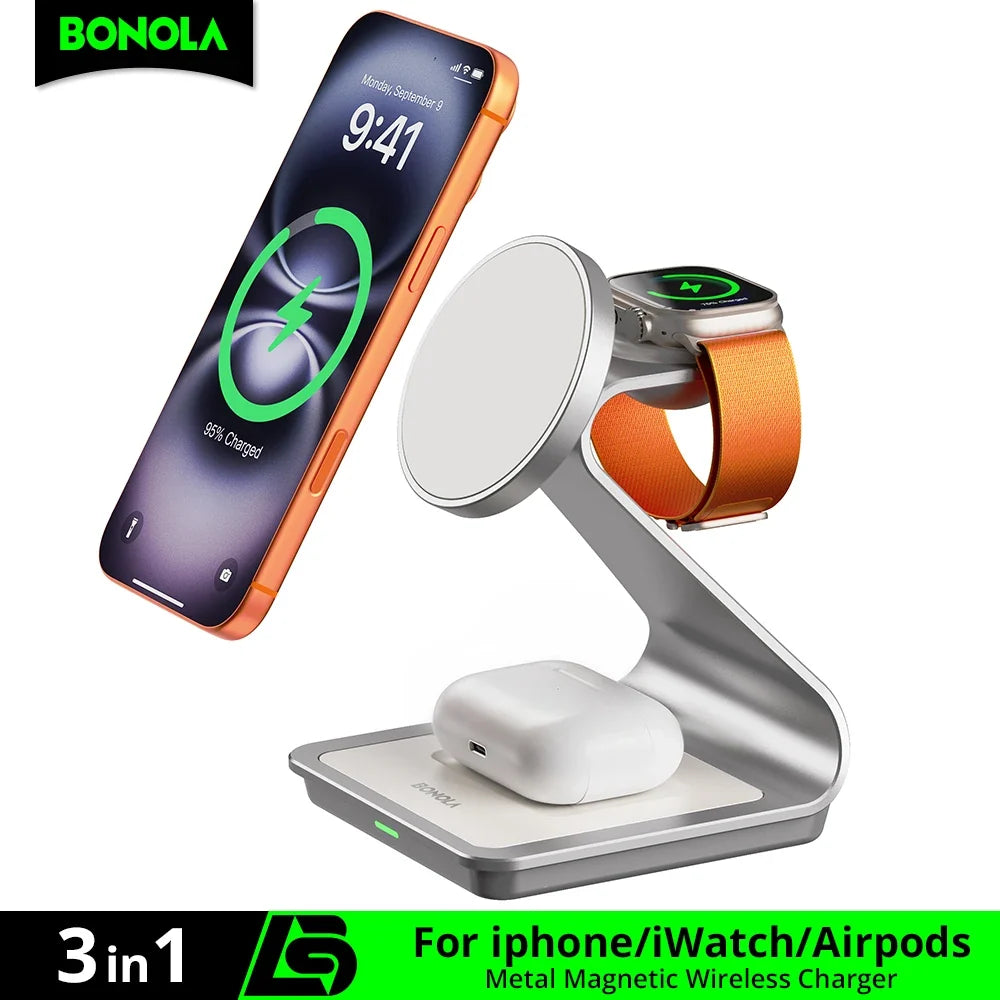 Bonola Magnetic 3 in 1 Wireless Charger for iPhone 17/16/15/13/14/12 30W Wireless Charging Station for Apple Watch/AirPods Pro LadyShow.Store