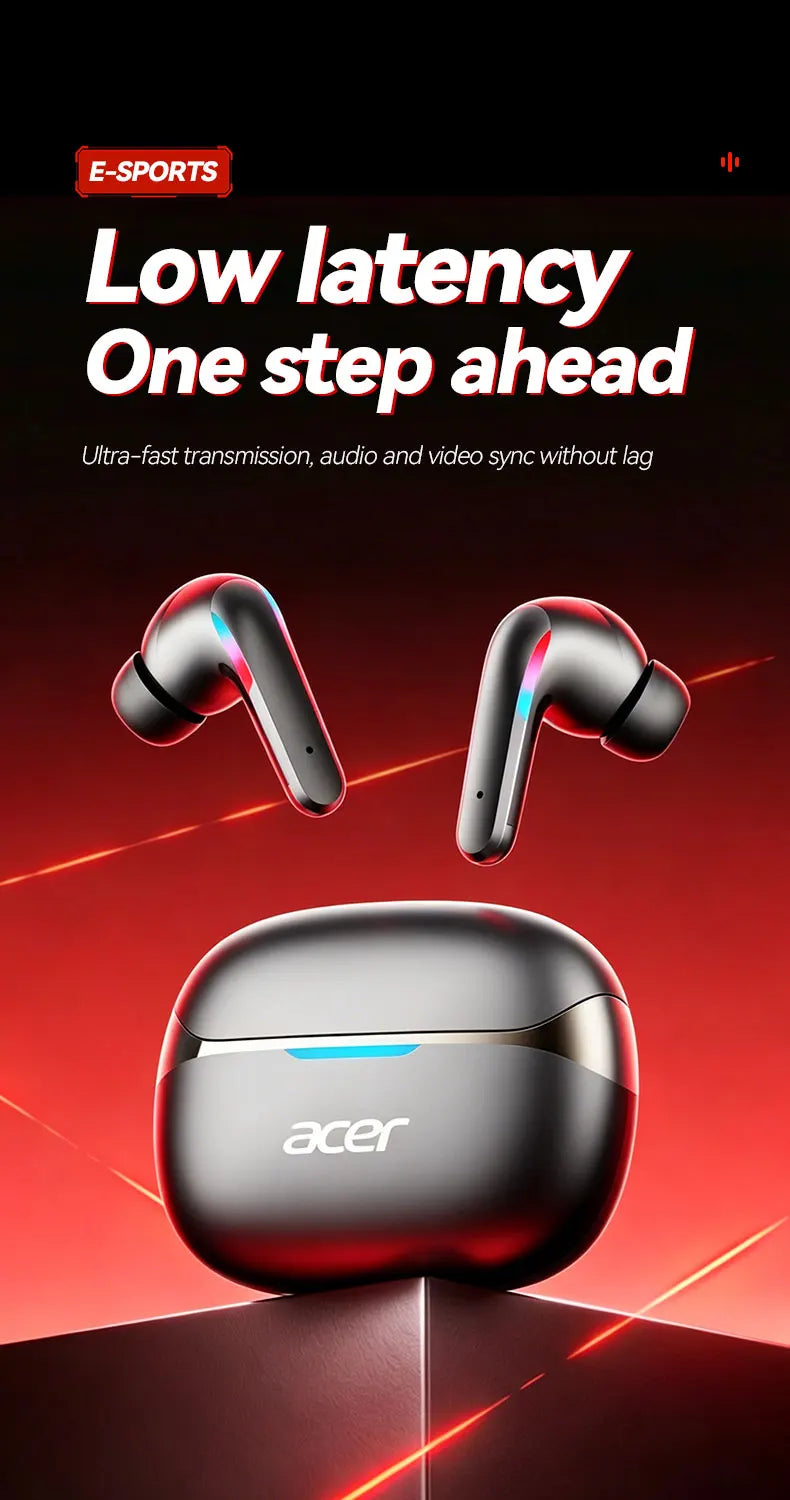 Acer Ohr829 Wireless Headphones Bluetooth 6.0 Low-Latency Gaming Headphones Enc Call Noise Reduction Surround Stereo Sound Comfortable to Wear Long Battery Life Compatible with Mobile Phones and Tablets Pi-Mart