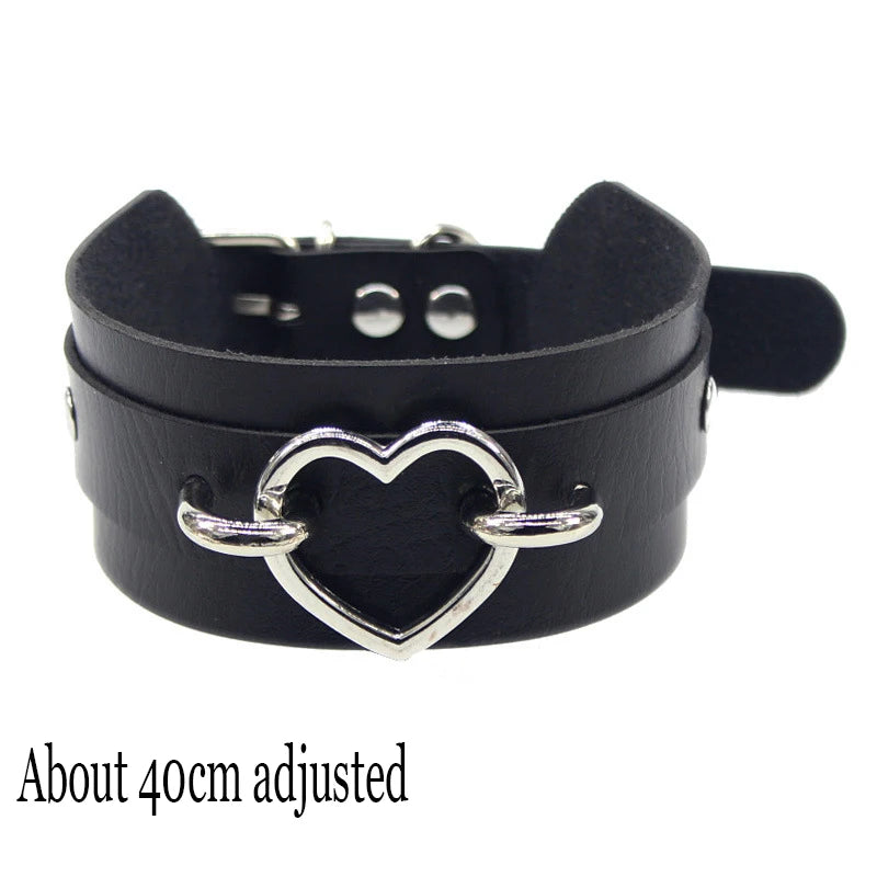 Black PU Leather Punk Choker Collar Necklace with Rivets Gothic Femme Jewelry for Party Club Sexy Goth Pendientes Pi-Mart