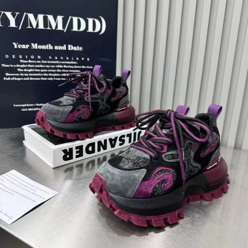 2026 Spring New Breathable and Versatile Fashionable Thick Bottom Anti Slip Casual Lightweight Forrest Dad Shoes for Women Pi-Mart