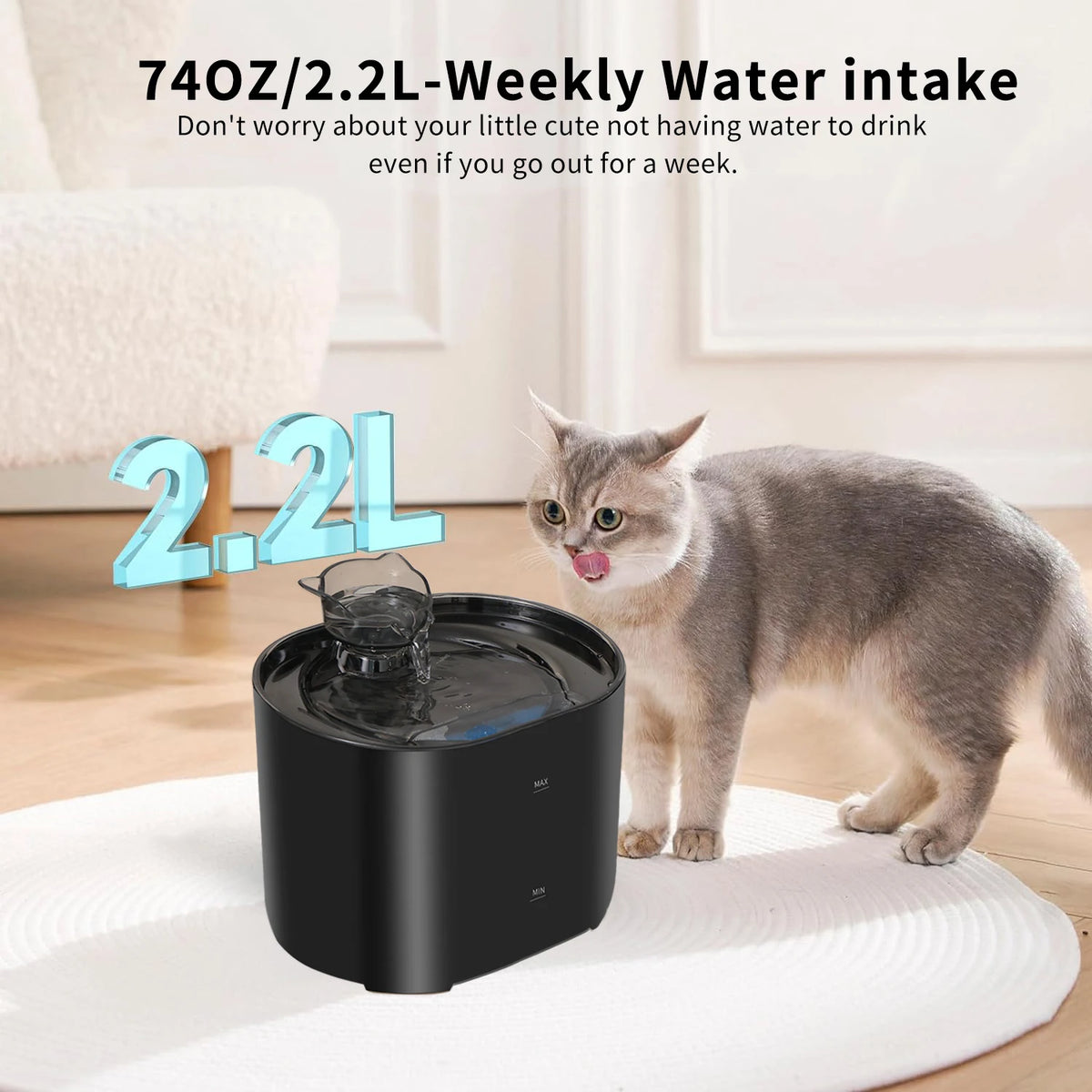 Automatic Cat Water Fountain, 2.2L/74oz Pet Water Fountain, Ultra-quiet, Suitable for Indoor Cats and Dogs, Easy to Clean Pi-Mart