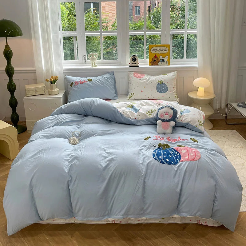 Cute Cat  Bedding Set For adults kids Brown pink Lovely Bed Sheet set With Pillowcases Colorful King Queen Full size LadyShow.Store