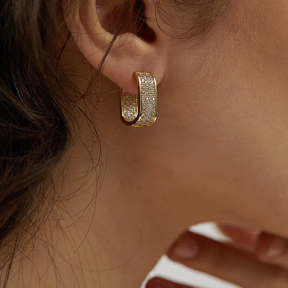Classic Luxury CZ Korean Fashion Women's Earrings Metal Silver Gold Simple Exquisite Girls Popular Jewelry Accessories Selection Pi-Mart