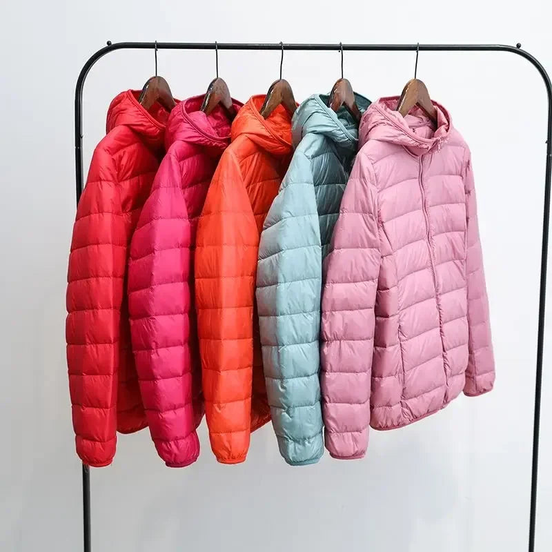 8XL Cheap Ultra Light Down Winter Warm Hooded Feather Puffer Jacket For Girl Short Spring Autumn Coat Female Women Big Size Duck LadyShow.Store