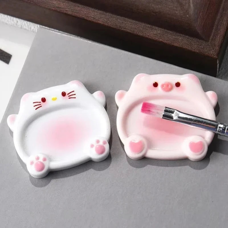 2pcs Cartoon Pig Color Palette Nail Art Mixing Color Drawing Pallet Gel Polish Nail Painting Board Color Palette Manicure Tools Tri Light Beauty