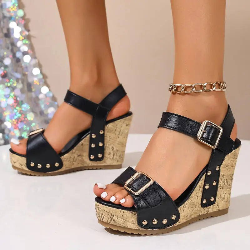Vintage Platform Wedge Heel Ankle Strap Sandals Women Summer 2026 Thick Bottom Super High Heel Sandals Woman's Designer Shoes LadyShow.Store