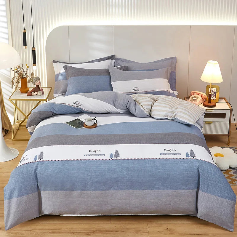 3PC 100% Cotton Duvet Cover Set Printing Bedding Set Cotton Soft Skin Friendly 1 Quilt Cover 2 Pillowcase Pi-Mart